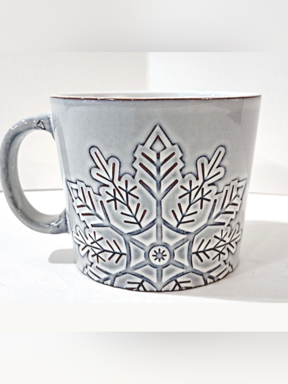 Vintage Gray Ceramic Snowflake Oversized Coffee Soup Mug